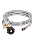 Six Foot Propane Regulator Stainless Steel Braided Hose With Propane Tank Gauge And Three Eighths Inch Female Flare Nut QCC1 Connection For LP Gas Grills Heaters And Fire Pit Tables
