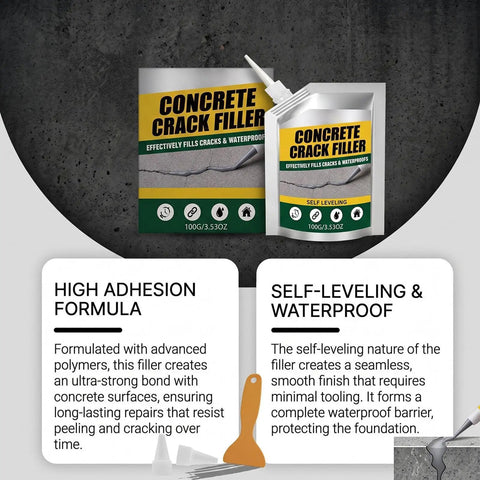 Zero Mess Drip Free Heavy Duty Rubberized Concrete Crack Filler And Cement Repair Sealant Self Leveling Waterproof Flowable Paste for Driveway Patio Slab, 100g packaging.