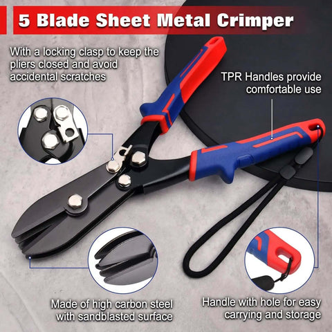 Five Blade Hand Crimper For 22 To 28 Gauge Sheet Metal Duct Work Downspout And Stove Pipe Crimp Tool with TPR Handle