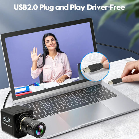 16MP HD USB Camera With 2.8 to 12mm 4X Optical Zoom CS Mount Lens connected to laptop for video call
