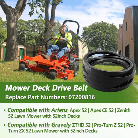 Heavy Duty Mower Deck Drive Belt 07200816 Fits Ariens Apex 52 Apex CE 52 Zenith 52 And Gravely ZTHD52 Pro Turn Z 52 image