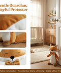 Fox Shaped Plush Door Stopper With Cotton Filling next to a nursery door, highlighting its design and functionality.