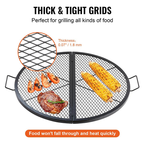 36 Inch Round Fire Pit Grate For Outdoor Grillin Foldable Heavy Duty Steel Campfire BBQ Grid With Handle grilling food