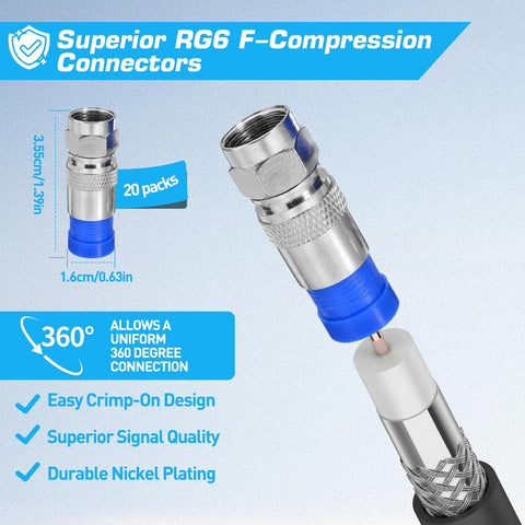 Coax Cable Crimping Kit With Wire Stripper And 20 F Connectors For RG6 RG59 RG11 Coax A Pro Grade Easy Grip Compression Tool