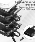 Molex To 4 SATA Power Cable 4 Pin LP4 To 4x SATA 15 Pin Female Expansion Power Cable For PC NAS Server Drives And SSDs 20.8 Inch 18AWG Tinned Copper Built For A Bunch Of Drives, four-drive connector