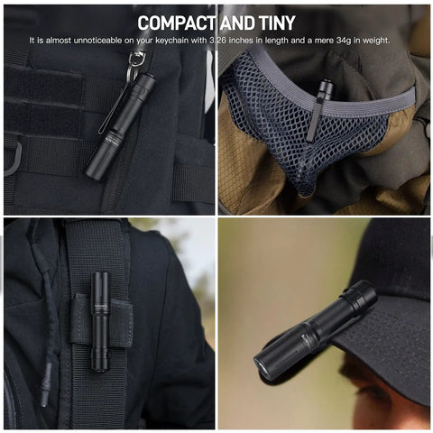Dope Archer Mini EDC Flashlight USB C Pocket Light With 405 Lumens IPX8 Waterproof clipped on pocket and cap