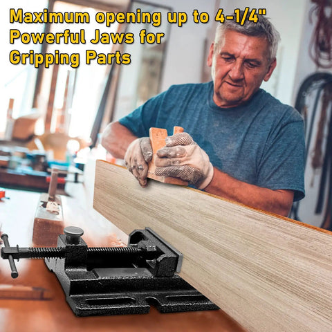 Heavy Duty 4 Inch Drill Press Vise With One Click Quick Release Cast Iron Milling Vise in workshop with craftsman