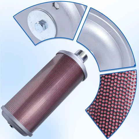 Exhaust Silencer For Air Compressors Dryers And Vacuum Pumps 1-1/2 Inch NPT Male Interface Heavy Duty Metal Housing