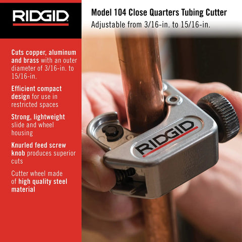 Close Quarters Tubing Cutter For Three Sixteenth To Fifteen Sixteenth Inch Tubes, Lightweight Pro Grade Tool With Knurled Wheel, Easy Cut Pressure, Cuts Copper, Aluminum, Brass And Plastic In Tight Spaces