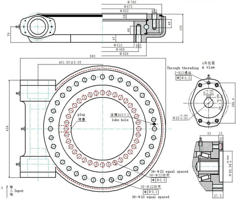 Technical drawing of Ultra High Precision Cylindrical Crossed Roller Bearing Set for machine tools with detailed measurements.