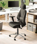 Modern office chair in workspace setting with Office Chair Gas Cylinder Replacement Kit With 6 Inch Stroke Heavy Duty Hydraulic Piston.