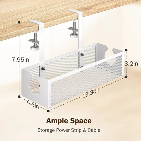Under Desk Cable Management Tray No Drill Metal Mesh Organizer For Home Office With F Clamp Mount And Open Holes