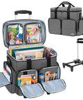Rolling Scrapbook Tote On Wheels With Detachable Trolley And Bottom Wooden Board, Spacious Scrapbook Storage Bag, Gray