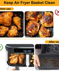 2 Pack Air Fryer Silicone Pots For Foodi Dual DZ201 8Qt And DZ090 6Qt showing clean liner and air fryer basket comparison