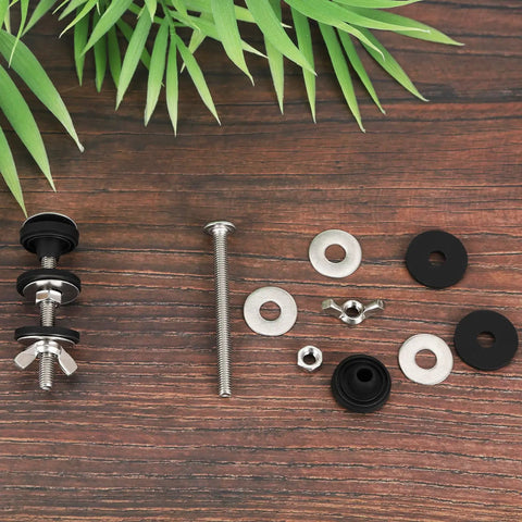 Premium Stainless Steel Toilet Seat Screws And Heavy Duty Bolts With Waterproof Rubber Gaskets For Universal Easy Install No Sweat Hardware Kits Built Tough To Fix Bathroom Leaks Fast, detailed view of included components.