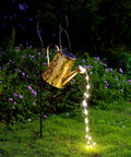 Solar Watering Can Lights Outdoor Garden Decor Large Waterproof Cascading LED Hanging Lights With Copper Wire glowing at night