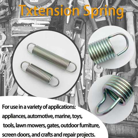Four zinc-plated extension springs with single-loop hooks, made of spring steel, in two lengths: 2-1/2 in and 3-1/4 in