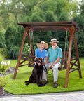 Porch Swing With Stand And Canopy, Waterproof Outdoor Patio Swing With Cup Holder, Rustic Style Backyard Swing Set for garden