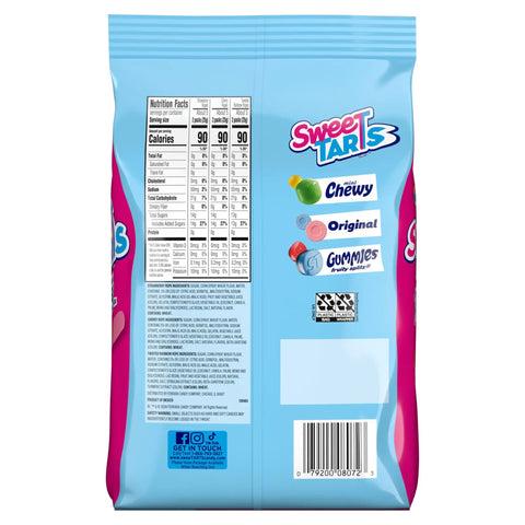 Back of Totally Tangy Chewy Ropes Candy Variety Pack bag showing nutritional information and branding, 15 oz size.