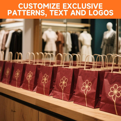 Custom Printed Kraft Paper Bags With Logo For Small Biz 5.8 By 3.2 By 8.25 Inch Brown White Tote Bags With Handles Personalize Gift Bags