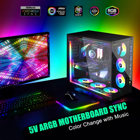Rgb Pc Light Strip Kit For Gaming Case With Magnetic Addressable Led Lit 0.98ft Argb 5V 3Pin Header Sync inside PC