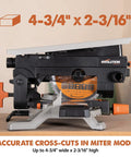 Side view of 8-1/4 Inch Convertible Miter And Table Saw with 0-45 Degree Bevel, shown in miter mode, compact design