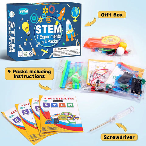 Seven In One STEM Kit For Kids Ages Eight To Twelve With Electric Motor Building And Seven Totally Fun Experiments Gift Set