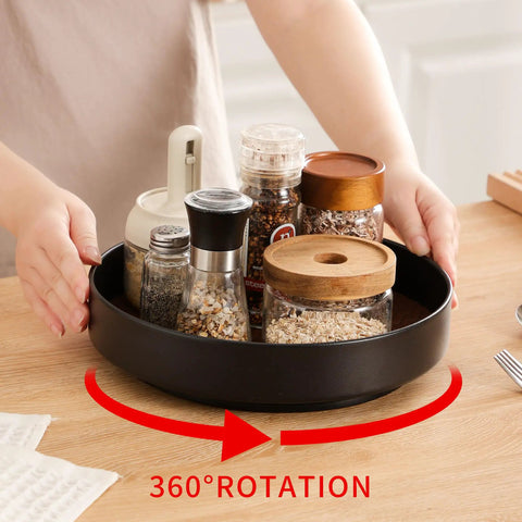 Non Slip Rotating Lazy Susan Turntable 360 Degree Swivel With Grippy Textured Surface Black 10 Inch with spices