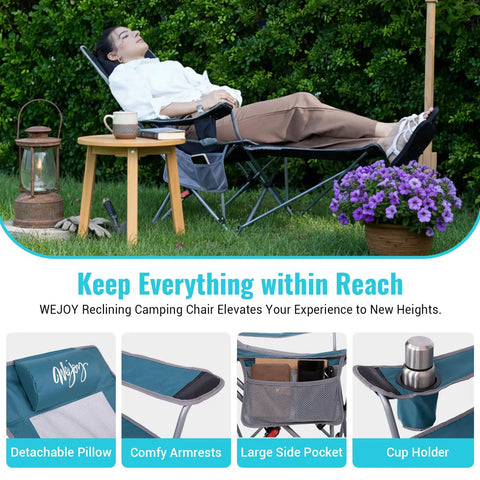 Person relaxing on 2 In 1 Reclining Camping Chair With Footrest And Adjustable Backrest Four Positions Lightweight Heavy Duty