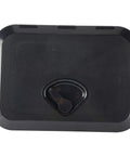Heavy Duty Black Marine Boat Deck Access Hatch Cover With UV Stabilized ABS Lid And Low Profile Base top view with locking mechanism.