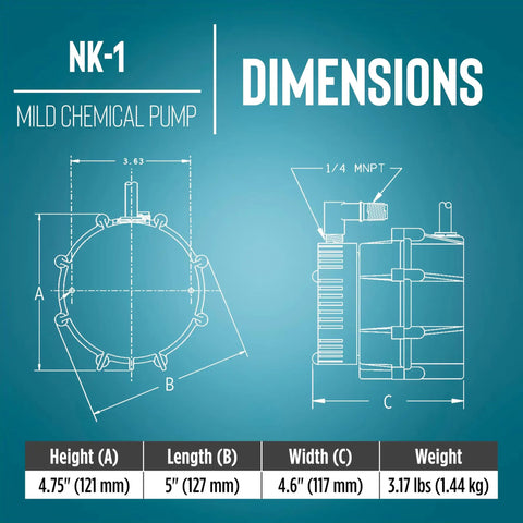 Plug And Play 115 Volt Submersible Centrifugal Pump Resists Mild Acid And Alkali Flow Delivers Heavy Duty 210 Gph Volume dimensions on a technical drawing.