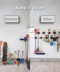 Before and after comparison using Ultimate Ski and Snowboard Wall Rack With Gravity Locking Design For Secure Non Slip Garage Storage