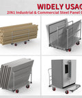 Rugged 2-In-1 Steel Panel Cart for Drywall Jobs, 3000 Lb Capacity, 44 by 28 Inch Platform, Anti-Slip 2mm Steel Plate, Heavy-Duty Job Site Transporter Built Tough for Pros used with panels, boards, and appliances