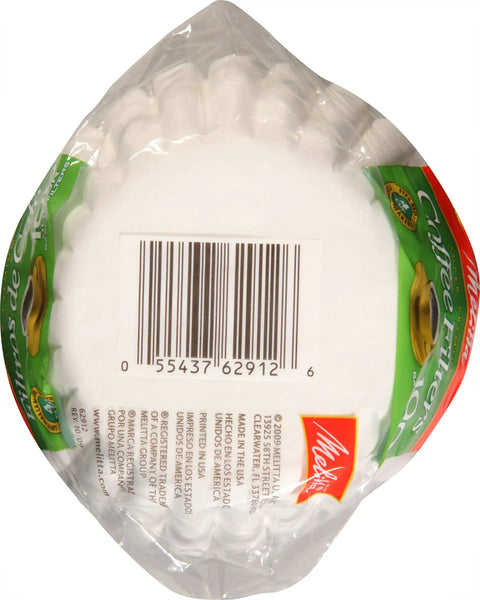 Junior Basket Coffee Filters White 100 Count in poly bag showing barcode and brand label