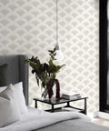 Bedroom scene with Boho Peel And Stick Wallpaper for Cabinets and Walls Modern Geometric Beige Self Adhesive Contact Paper 17.3x393in.
