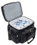 Open Beefy Extra Large Cooler Bag With Leakproof Hard Liner Bucket 14 By 13 By 9 And A Half Inches Black Polyester full of cans