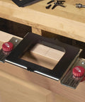 Self Clamping Door Lock Jig Kit For Installing Locks Handles and Hinges with Bi Metal Hole Saws mounted on wooden door