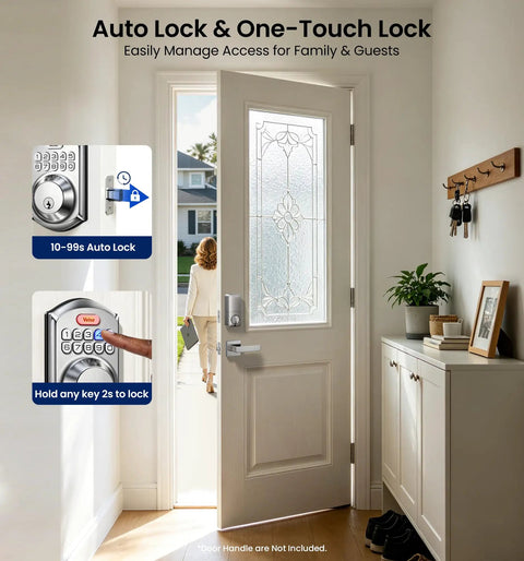 Hassle Free Keyless Entry Deadbolt With Electronic Keypad Lock In Satin Nickel Boasting 20 Unique Passcodes And Smart Auto Locking For Easy Peasy Access And Top Notch Residential Security