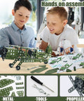 Kids assembling Metal Plane Toy Buildable Fighter Jet Kit For Kids And Teens With Propeller Double Wing Cockpit And Tailplane