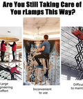 Image showing three methods of lamp maintenance: scaffolding, stool, and lift platform, emphasizing challenges in high ceiling cleaning.