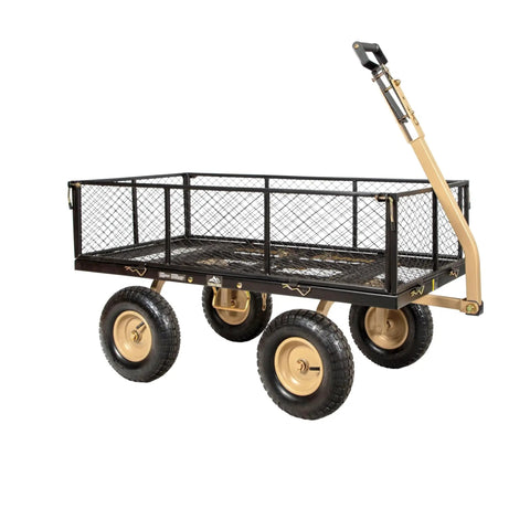 Beefy Heavy Duty Utility Garden Cart Wagon With Dual Side Dump, 1000 Lb Capacity, All Terrain Steel Flatbed Trailer For Yard