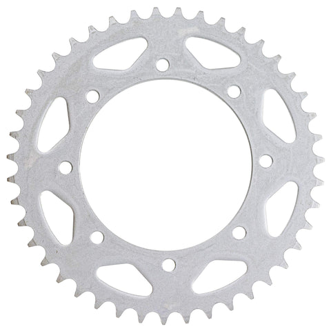 Heavy Duty Drive Sprocket And Chain Combo For Kawasaki KLR650 Front 15T Rear 43T 520V X Ring 106 Links Fits 1990 2018 Models Durable Off Road Motorcycle Sprocket Chain Kit rear sprocket close-up.