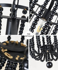 Close-up of Boho Black Wood Bead Pendant Light With Cord And Chain, Non Dimmable Hanging Lamp For Kitchen Island, Dining Room.