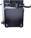Workhorse Cabinet Tablesaw Boasting A Beefy 7.5Hp Motor Integrated Dust Collection Gear showing heavy-duty black cabinet base with wheels.