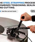 Heavy Duty Steel Strapping Coil, 1/2 Inch Wide, 0.020 Inch Thick, 200 Feet Long, 1100 Lb Break Strength tool in use
