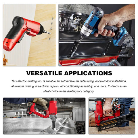 Rivet Gun Adapter Kit For Cordless Drill with 2.4mm 3.2mm 4.0mm 4.8mm Rivet Heads for auto and home riveting projects.