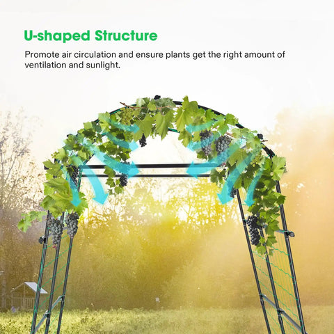 7Ft Arch Trellis For Climbing Plants With Adjustable Width And Sturdy Metal Tunnel Design Nylon Netting Included Perfect Garden Archway For Vines Vegetables Fruits And Flowers Easy Set Up And Ground Clearance shown with grapevines