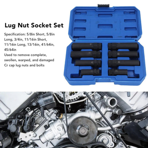 Thin Walled Cr Mo Steel Lug Nut Socket Set With Spline Lug Nut Keys, 8 Pc Wheel Lock Removal Tool Kit in blue case