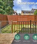 Heavy Duty Chain Link Fence Gate With Round Frame, 48 Inch High By 24 To 72 Inch Wide, installed in backyard, wood fence
