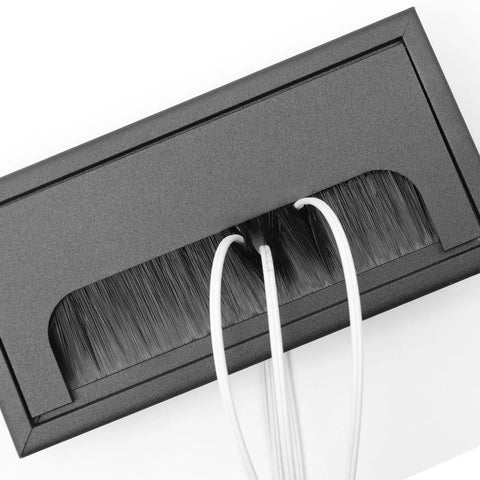 Rectangular Cable Grommet For Desk Wire Management Metal Hole Cover Aluminum Alloy Rust Proof Black 160mm By 80mm with cables